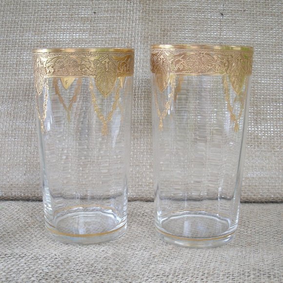 Vintage Tiffin Franciscan Art Nouveau Gold Encrusted Tumbler Set of 2 - Picture 6 of 16